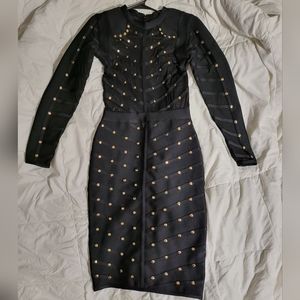 Small Gold studded black mesh bandage dress